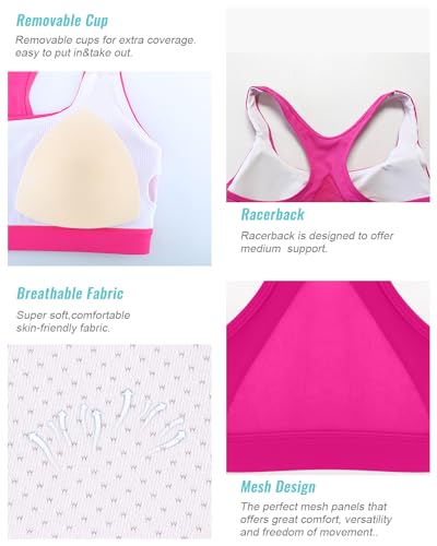 Image of RUNNING GIRL Sports Bras for Women, Racerback Medium Impact Wirefree Padded Bra Workout Crop Top Longline Sports Bra Push up(WX2989 Hot Pink M)