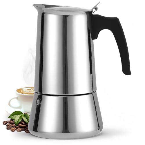 Godmorn Espresso Maker Stovetop, Moka Pot 9 Cups 450ml (Italian Espresso Cup = 50ml), Induction Hob Espresso Maker with Valve (Water Level Do Not Exceed), Espresso Coffee Maker