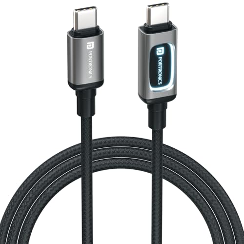 Image of Portronics 100W Konnect Halo Type C to Type C Cable with LED Light Indicator, Strong Braided Cable, PD Fast Charging, Data Sync, 1 Meter Tangle Free Wire, Compatible with all C-Type Enabled Devices