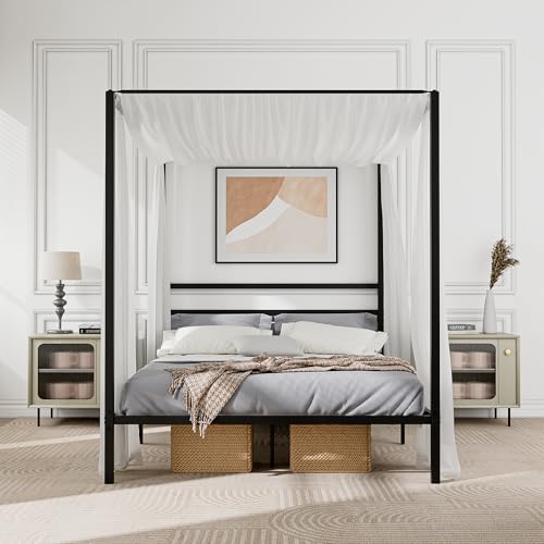 Nouva AE459 14 Inch Metal Canopy Bed Frame Queen Size - Heavy Duty Metal Four Posters Bed Platform W/Headboard No Box Spring Needed thumb #2