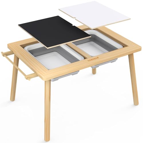 Image of Easyego Sensory Table for Toddlers Kids Play Wooden Sand Water Table with Double-Sided Board & Foldable Storage Bins for Indoor and Outdoor Use, Birthday Gifts for Boys and Girls
