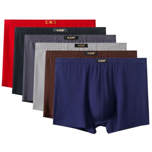 AOOPOO 6er-Pack Herren Boxershorts aus Baumwolle Größe L-7XL Unterwäsche Unterhose Übergröße Senioren Herren Boxer Slip Mittelalter und Ältere Menschen Männer Hohe Taille Atmungsaktive Boxer Shorts