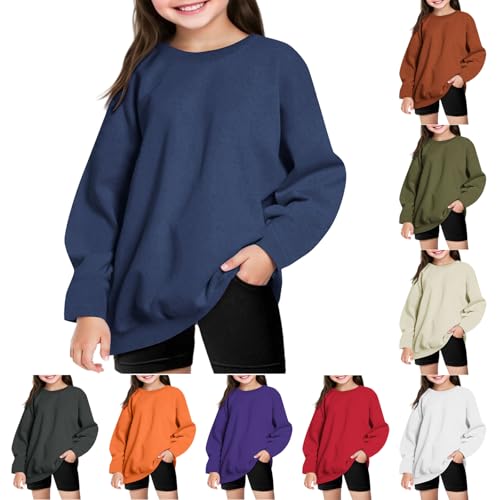 Girls Boys Drop Shoulder Crewneck Sweatshirt Loose Long Sleeve T-Shirts Kids Solid Color Casual Tunic Tops for 4-14 Years2