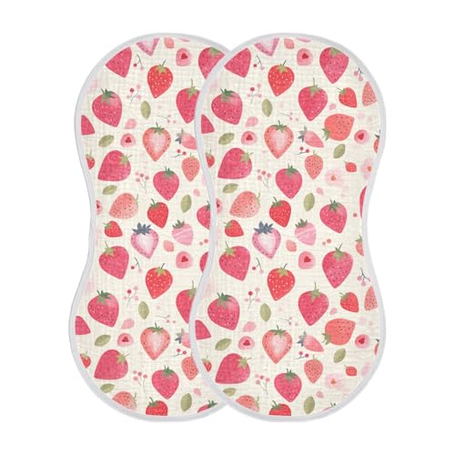 Simple Minimalist Peach Strawberries Cotton Muslin Burp Cloth Easy Care Milk Spit Up Cloth for Unisex Set of 2, 22x11in