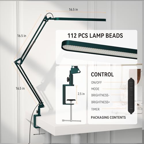 Image of SKYLEO Desk Lamp - LED Desk Light - 5 Color Modes X 11 Brightness Levels - Adjustable Swing Arm - Timmer & Memory Function - 12W Lamp for Desk - Green