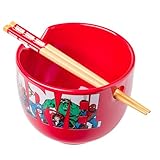 Silver Buffalo Marvel Comics Avengers Retro Featuring Iron Man, Thor, Captain America, Black Widow, Hulk, and Spider-Man Ceramic Ramen Noodle Rice Bowl with Chopsticks, Microwave Safe, 20 Ounces