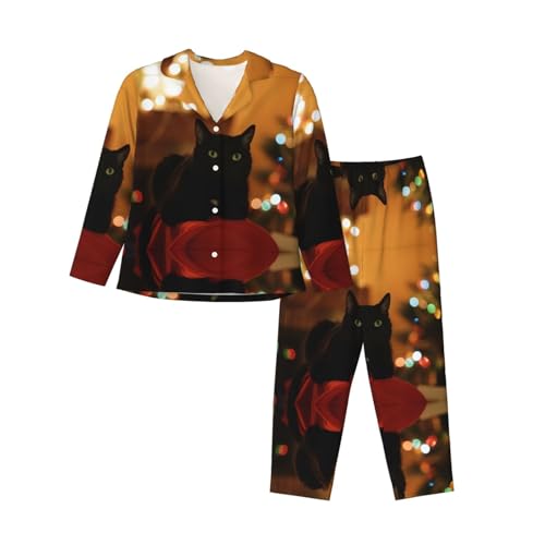 Pijama de gato negro de Navidad para compartir la magia de las fiestas