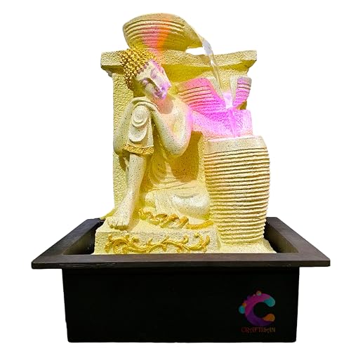 Image of Decorative Water Fountain for Home Decor, Office, Indoor & Outdoor, Garden, Puja Room, Vaastu, Reception, Spa, Gifting. (Yellow Stone Sleeping Buddha)