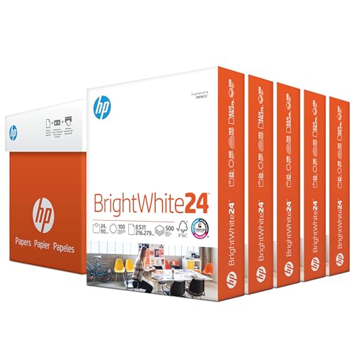 HP Papers | 8.5 x 11 Paper | BrightWhite 24 lb |5 Ream - 2500 Sheets| 100 Bright | Made in USA - FSC Certified | 203000C