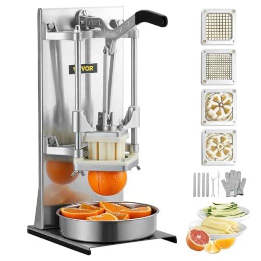 VEVOR Commercial French Fry Cutter with 4 Replacement Blades, 1/4 and 3/8 Blade Easy Dicer Chopper, 6-wedge Slicer and 6-wedge Apple Corer, Lemon Potato Cutter for French Fries with Extended Handle