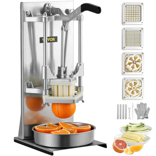 VEVOR Commercial French Fry Cutter with 4 Replacement Blades, 1/4 and 3/8 Blade Easy Dicer Chopper, 6-wedge Slicer and 6-wedge Apple Corer, Lemon Potato Cutter for French Fries with Extended Handle by VEVOR - Used condition - US$79.51