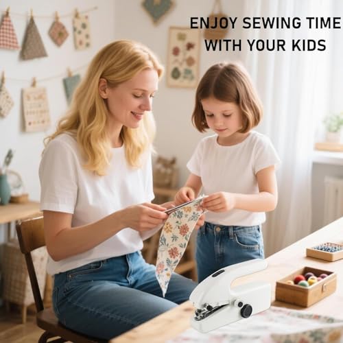 Image of Hand Held Sewing Machines For Adults, Hand Held Sewing Machines For Hemming with Test Fabric(Not second-hand), Easy To Use Rechargeable USB Hand Sewing Machine For Beginners(WHITE-1)