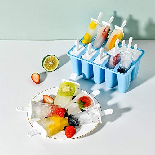 Popsicle Molds,Popsicle Mold 10 Pieces Silicone Ice Pop Mold Popsicle Easy Release (10 Cavities, Light Blue)