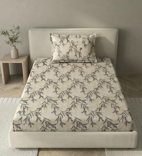 Image of Mafatlal 186 TC Metro Cotton Single Bedsheet | 90 x 60 Inch|Soft, Breathable & Lightweight | with Matching Pillow Cover| Cream Black