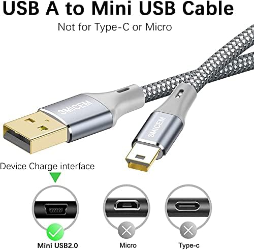 Mini USB Cable USB 2.0 High Speed Cable Type A to Mini B Data Charging Cable 2.4 A Compatible with Digital Camera, Hero 3/4, Hero HD, PS3 Controller, Dash Cam, Nikon, MP3, MP4, GPS, Data Sync, 6.6ft