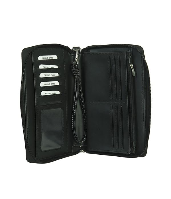 Image of Eurostyle Unisex Passport Holder & Travel Document Organizer | PU Leather Passport Wallet with Ticket, Boarding Pass, Currency & Credit Card Pockets, Coin Pouch & Buckle Closure | Black