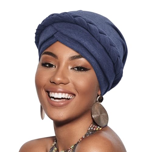 Image of DRESHOW Turban Pre-Tied Twisted Hat Thread African Head Wraps for Black Women Chemo Cancer Cap Braid Hair Cover