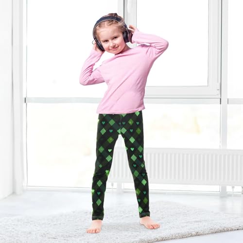 Vdsrup Girls Leggings Green Black Plaid Hearts Kids Length Leggings Pants Toddler Athletic Soft Tights Trousers 4T4