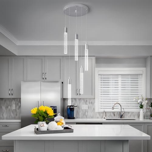 Image of Modern Light Fixture Kitchen Island Pendant Light Dimmable LED Chrome Pendant Lights Mini Crystal Pendant Lighting for Bedroom Dining Room Living Room(5-Light )