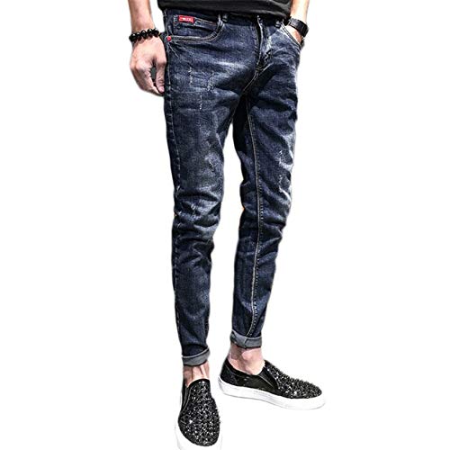 Andongnywell Men's Mid Waisted Slim Fit Stretch Straight Jeans Man's Stretchy Pencil Denim Pants Trousers