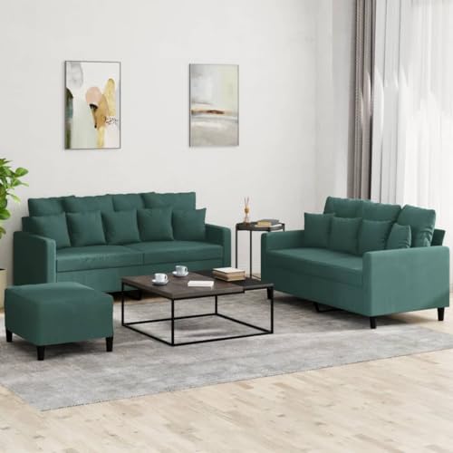 Brokky Juego de sofás con Cojines 3 Piezas Sofas de Salon sofá con Cojines Terciopelo Verde Oscuro / 3201712
