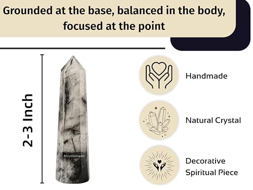 Image of Crystal Heaven Certified Black Rutilated Quartz Tower Obelisk Point For Chakra, Healing And Balancing - Aaa Grade Original Certified Gemstone Agate For Reiki Meditation Yoga Spiritual (2-3 Inches)