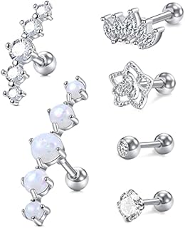 VCMART Silver Helix Tragus Bars Cartilage Studs Rings 16G Stainless Steel Daith Rook Piercing