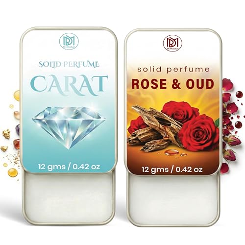 Image of Dr.Mashur Solid Perfume |Rose & Oud&Carat Alcohol Free Wax Perfume Balm, Long Lasting | Pocket Tin 12g, Pack Of 2| Non Greasy Smooth Glide, Travel Friendly Men And Women