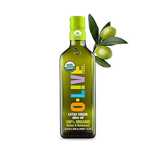 O-Live & Co. 100% Organic Extra Virgin Olive Oil - 16.9 Fl Oz (500 ml) - First Cold Pressed - USDA Organic Certified