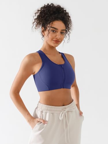 BRXL High Support Front Closure Phone Pocket Sports Bra for Women Padded Racerback Buttery Soft Workout Running Zip Bra2
