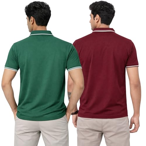 Image of Hangout Hub Men's Polo T Shirt | Solid | Plain Regular Fit Tees|Collar T-Shirts|Half Sleeves|Set of 1 & 2|HH.MP.MAR