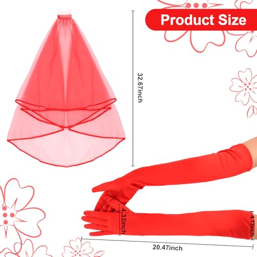 Semato Red Gloves and Red Veils for Women Bride Wedding Halloween Costume Party Accessories3