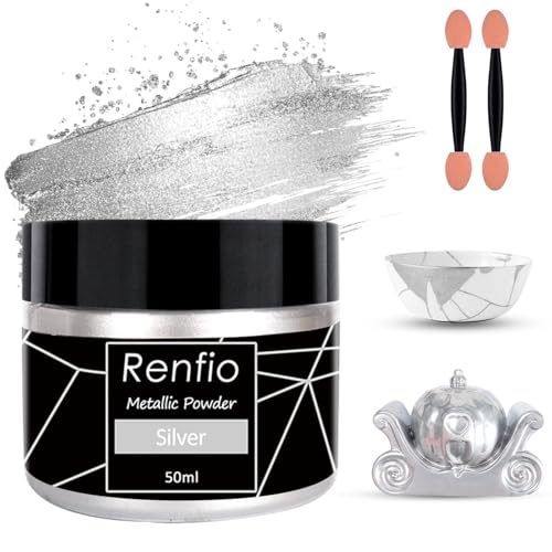 Image of Renfio Metallic Pigment Powder,Silver Mica Powder for Resin,50ml Silver Resin Color Pigment for Kintsugi,Polymer Clay,Crafts,Slime,Candle,Nail,Paint,Fabric,Festival,Decoration