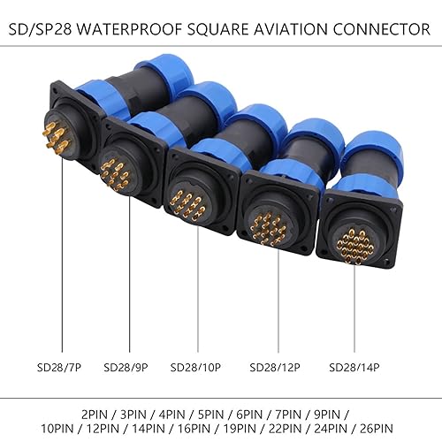 Conector aviación SP/SD28 macho hembra 28MM 7 pines para montaje en panel cuadrado 5