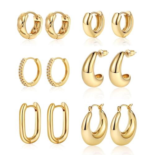 VUIPAJQC Juego de Pendientes de Oro de Moda para Mujer, Pendientes de aro para Mujer, Pendientes hipoalergénicos de Oro, adecuados para Uso Diario, Fiesta y Trabajo.