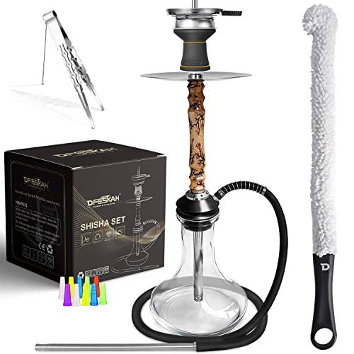 DFESKAH Shisha Set Edelstahl - Hookah Komplettset 60cm Wasserpfeife | Holz Rauchsäule | Silikonschlauch & Edelstahl…