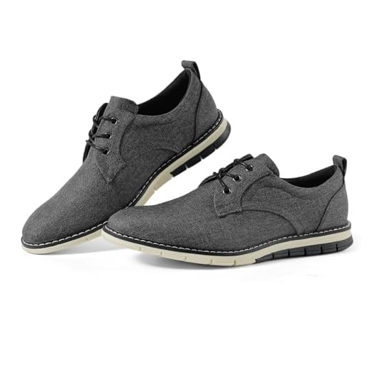 Sapatos sociais masculinos pretos - Sapatos casuais de lona elegantes para homens - Sapatos Derby clássicos com cadarço preto, Cinza escuro, 39