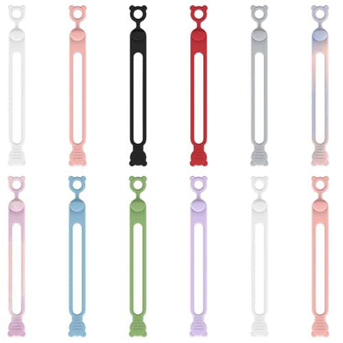 12 bridas de silicona de 4, 3 pulgadas para cables de datos elásticas reutilizables para sujetar auriculares y cargadores de teléfono color aleatorio.