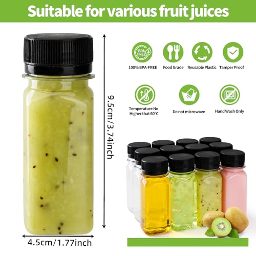 Miniatura 2 de 12 Botellas De Jugo De Plástico Pequeñas De 2 Onzas Con Tapas, Reutilizables, A Prueba De Fugas, Con Tapas Negras, Mini Tarros De Plástico Para Batidos, Agua, Leche Y Otras Bebidas