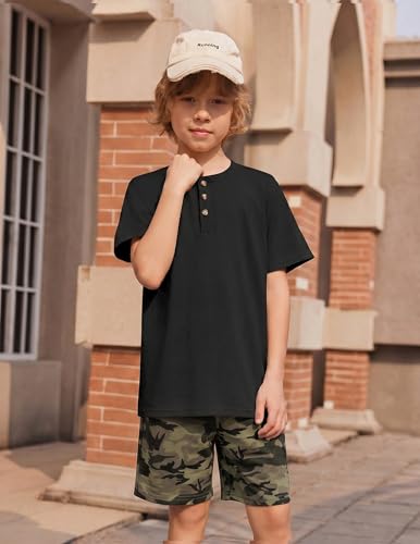 Image of Arshiner Boy's Textured Button Up Shirt and Shorts Set 2 Piece Summer Beach Outfit for 5~12 Years Kids