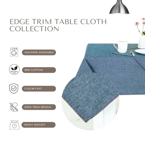 Image of Cotton Tablecloth, Edge Trim, Shadow Pink, 60 x 90 in | Heavyweight chambray cotton, embroidered edge trim, 6-seater rectangle, machine washable, everyday dining and hosting