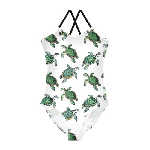 Selerdon Watercolor Sea Turtle Girls One Piece Swimsuit Beach Sport Halter Bathing Suit Swimwear 3-10T