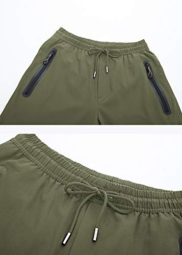 Ysento Mens Track Pants Quick Dry Lightweight Joggers Athletic Hiking Pants Zipper Pockets Army Green Size L #TOP4