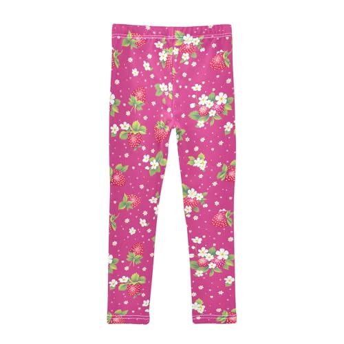 Sweet Strawberry Flower Pink Girls Leggings Soft Stretch Workout Yoga Dance Pants for Kids Casual Tights2