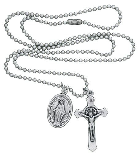 St. Benedict Crucifix Necklace with Miraculous Medal for Men & Women, 24" Ball Chain | Catholic Cross Necklace, Christian Jewelry3