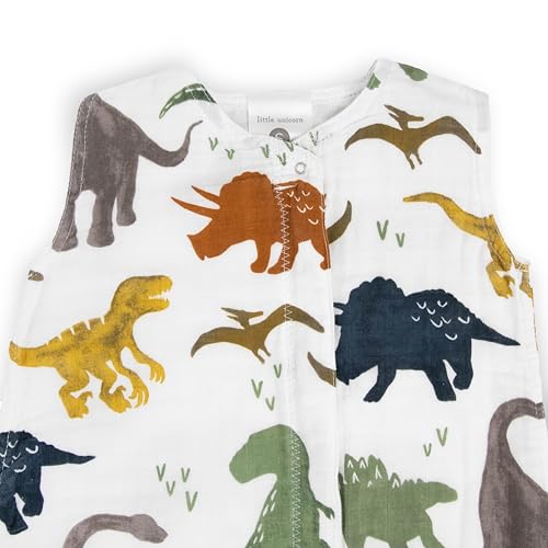 Image of Little Unicorn 0-6 Month Premium Muslin Sleep Sack 1.1 TOG | Soft & Breathable Muslin Cotton for safer sleep | 2 way zipper (Dino Friends)