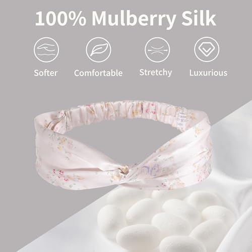 Image of ZLYC Mulberry Silk Headband for Women's Hair, Floral Light Pink