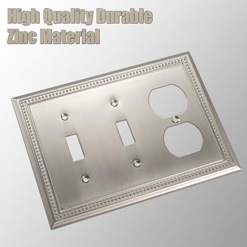 Image of Sunken Pearls Heavy Duty Decorative Wall Plate Switch Plate Outlet Cover (Double Toggle /Single Duplex, Satin Nickel)