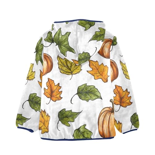Pumpkin and Leaves Girls Fleece Jacket Girls Fall Jacket Girls Zip Up Hoodie Girls Sherpa Jacket 2-10T2