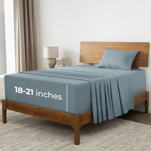 Image of Mellanni Extra Deep Twin Sheets - 3 PC Iconic Collection Bedding | Hotel Luxury, Ultra Soft, Cooling Bed Sheets - Wrinkle, Fade, Stain Resistant (Twin, Spa Blue)